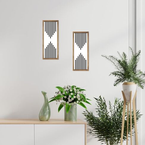 ديكور حائط مخطط باللونين الأبيض والأسود، مقاس 31×9 بوصة، إطار فني جداري خشبي بسيط، ديكورات منزلية لغرفة المعيشة وغرفة النوم والمدخل بتصميم هندسي حديث in Kuwait