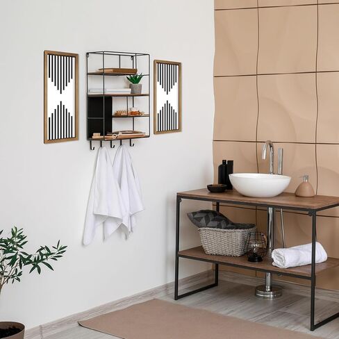 ديكور حائط مخطط باللونين الأبيض والأسود، مقاس 31×9 بوصة، إطار فني جداري خشبي بسيط، ديكورات منزلية لغرفة المعيشة وغرفة النوم والمدخل بتصميم هندسي حديث in Kuwait