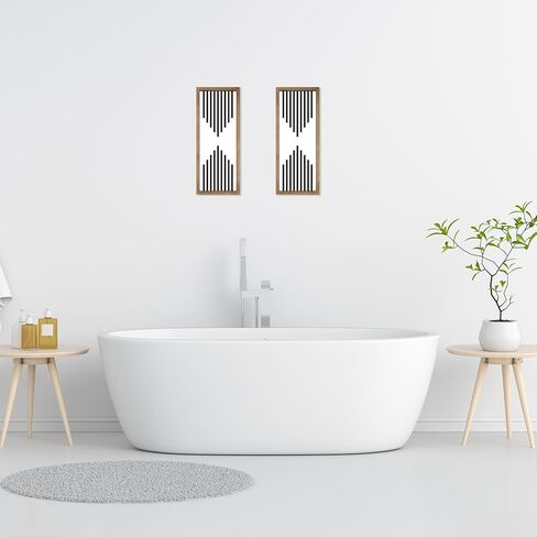 ديكور حائط مخطط باللونين الأبيض والأسود، مقاس 31×9 بوصة، إطار فني جداري خشبي بسيط، ديكورات منزلية لغرفة المعيشة وغرفة النوم والمدخل بتصميم هندسي حديث in Kuwait