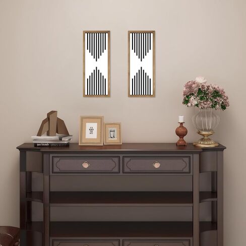 ديكور حائط مخطط باللونين الأبيض والأسود، مقاس 31×9 بوصة، إطار فني جداري خشبي بسيط، ديكورات منزلية لغرفة المعيشة وغرفة النوم والمدخل بتصميم هندسي حديث in Kuwait