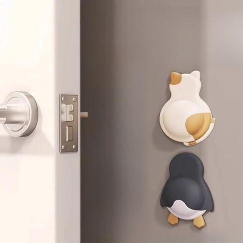 2 Pcs Door Stop Wall Protector for Door Handle - Cute Cartoon Animal Wall Stoppers Wall Protector for Apartment, Home, Bathroom, Kitchen and Bedroom, 2.95x3.54 inches (White Black Yellow) in Saudi Arabia