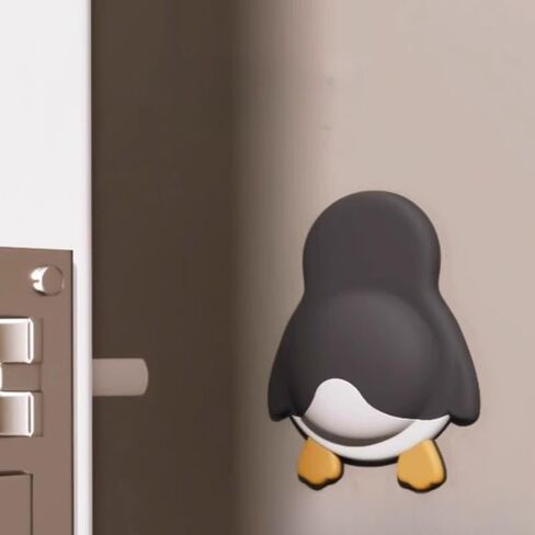 2 Pcs Door Stop Wall Protector for Door Handle - Cute Cartoon Animal Wall Stoppers Wall Protector for Apartment, Home, Bathroom, Kitchen and Bedroom, 2.95x3.54 inches (White Black Yellow) in Saudi Arabia
