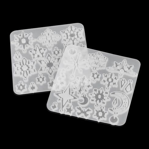 2Pcs Snowflake Silicone Pendant Molds with Hole Winter Xmas Decorative Pendant Resin Casting Mold for DIY Necklace Earring Keychain Charm Jewelry Making Christmas Party Hanging Ornaments Home Decor in Saudi Arabia
