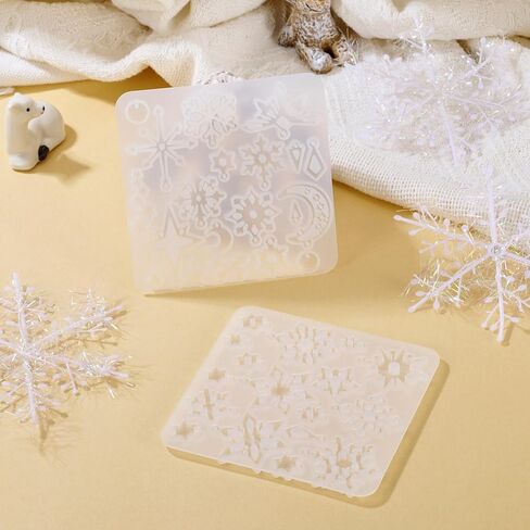 2Pcs Snowflake Silicone Pendant Molds with Hole Winter Xmas Decorative Pendant Resin Casting Mold for DIY Necklace Earring Keychain Charm Jewelry Making Christmas Party Hanging Ornaments Home Decor in Saudi Arabia