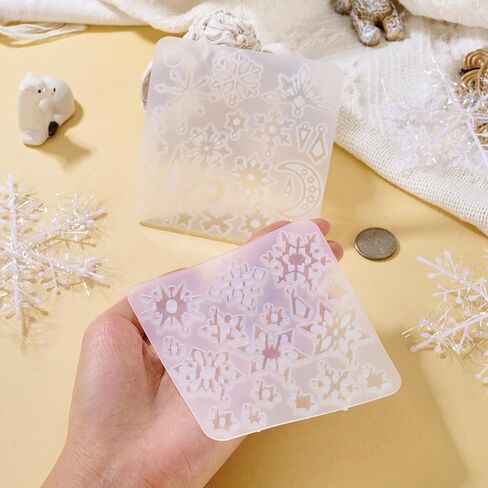 2Pcs Snowflake Silicone Pendant Molds with Hole Winter Xmas Decorative Pendant Resin Casting Mold for DIY Necklace Earring Keychain Charm Jewelry Making Christmas Party Hanging Ornaments Home Decor in Saudi Arabia