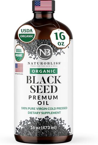 NaturoBliss Organic Black Seed Oil 100% Virgin Cold Pressed Omega 3 6 9 Super Antioxidant for Immune Support, Joints, Mobility, Digestion, Hair & Skin Vegan, Gluten-Free, Non-GMO USDA Certified 8oz in Saudi Arabia