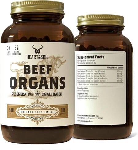 HEART & SOIL Beef Organs Complex — Grass Fed Liver, Heart, Kidney, Pancreas, and Spleen for Complete Nose to Tail Nutrition (180 Capsules) in Saudi Arabia