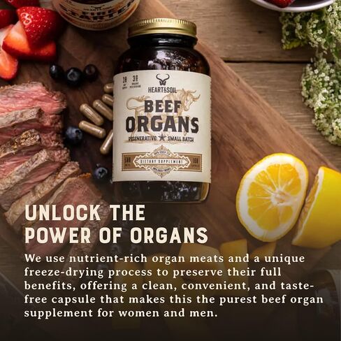 HEART & SOIL Beef Organs Complex — Grass Fed Liver, Heart, Kidney, Pancreas, and Spleen for Complete Nose to Tail Nutrition (180 Capsules) in Saudi Arabia