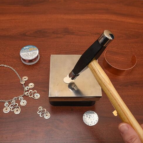 مطرقة النقش ذات الوجهين من Beadsmith - مقبض خشبي 11 بوصة، رأس فولاذي 260 مم مع وجوه 15 و18 مم - أداة Repousse تستخدم لإضافة الملمس والأبعاد إلى الأعمال المعدنية in Saudi Arabia