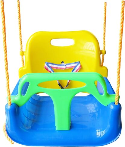 مجموعة أرجوحة 3 في 1 للرضع إلى المراهقين مضادة للانزلاق، مريحة وآمنة وقابلة للفصل للأطفال في الهواء الطلق للعب في الفناء والحديقة (اللون: كرسي أزرق + درابزين أحمر) in Kuwait