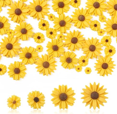 Luckforest Miniature Resin Sunflowers, 60 Pcs 4 Sizes Mini Sunflower Flatback Embellishments for DIY Crafts Accessories Scrapbooking Phone Cases in Saudi Arabia