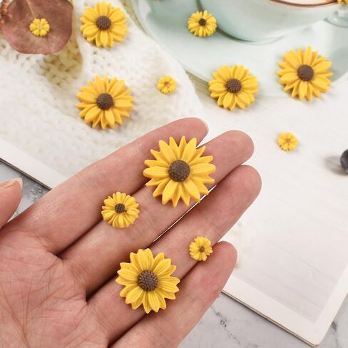 Luckforest Miniature Resin Sunflowers, 60 Pcs 4 Sizes Mini Sunflower Flatback Embellishments for DIY Crafts Accessories Scrapbooking Phone Cases in Saudi Arabia