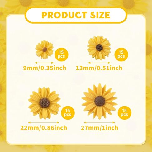 Luckforest Miniature Resin Sunflowers, 60 Pcs 4 Sizes Mini Sunflower Flatback Embellishments for DIY Crafts Accessories Scrapbooking Phone Cases in Saudi Arabia