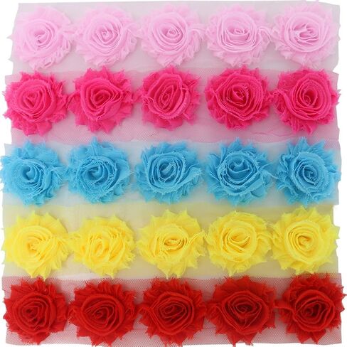 Mybigqueen 5 قطع من القماش الأنيق المتهالك وزخرفة زهور الورد DIY من الشيفون المتوتر على شكل زهرة التل، 10 ألوان in Saudi Arabia