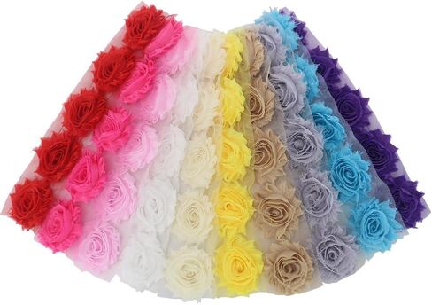 Mybigqueen 5 قطع من القماش الأنيق المتهالك وزخرفة زهور الورد DIY من الشيفون المتوتر على شكل زهرة التل، 10 ألوان in Saudi Arabia