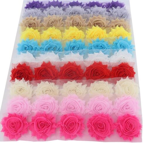 Mybigqueen 5 قطع من القماش الأنيق المتهالك وزخرفة زهور الورد DIY من الشيفون المتوتر على شكل زهرة التل، 10 ألوان in Saudi Arabia