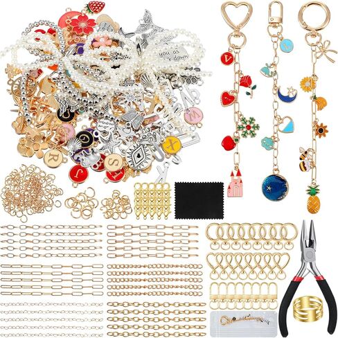 544Pcs Lip Gloss Keychain Making Kit with Charms, Including 24 Keychains Clips 30 Extender Chain 198 Charm Jewelry Plier, Lip Gloss Charms Keychains Kit for Women Keychain Making Supplies DIY Crafts in Saudi Arabia