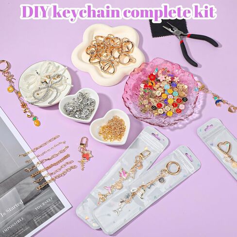 544Pcs Lip Gloss Keychain Making Kit with Charms, Including 24 Keychains Clips 30 Extender Chain 198 Charm Jewelry Plier, Lip Gloss Charms Keychains Kit for Women Keychain Making Supplies DIY Crafts in Saudi Arabia