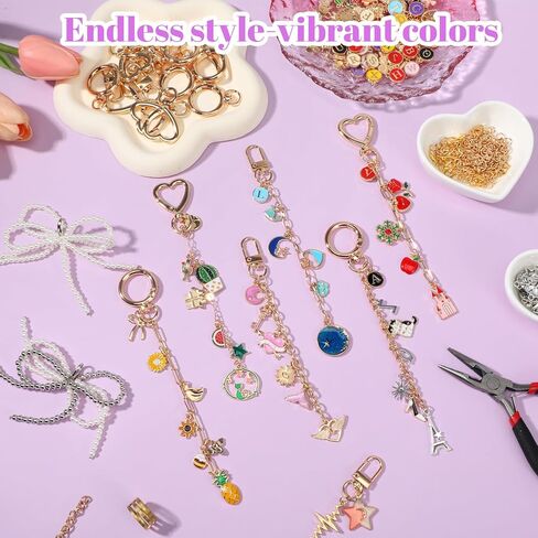 544Pcs Lip Gloss Keychain Making Kit with Charms, Including 24 Keychains Clips 30 Extender Chain 198 Charm Jewelry Plier, Lip Gloss Charms Keychains Kit for Women Keychain Making Supplies DIY Crafts in Saudi Arabia