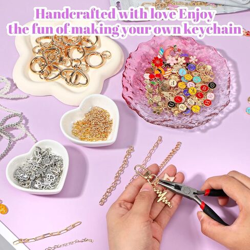 544Pcs Lip Gloss Keychain Making Kit with Charms, Including 24 Keychains Clips 30 Extender Chain 198 Charm Jewelry Plier, Lip Gloss Charms Keychains Kit for Women Keychain Making Supplies DIY Crafts in Saudi Arabia