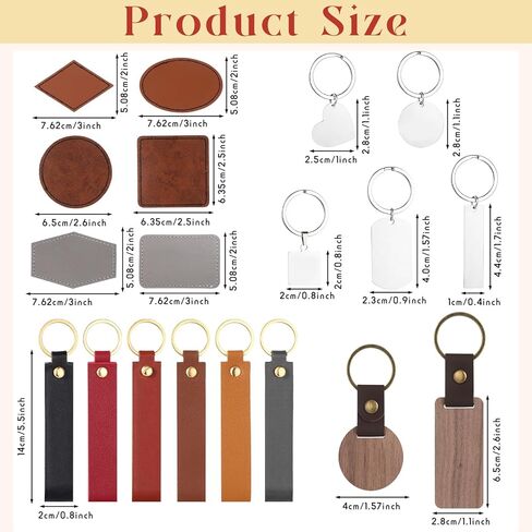 Landical 70 Pcs Laser Engraving Keychain Blanks PU Leather Keychain Kit PU Leather Hat Patches Wood Keyring Blanks Stainless Steel Keyring for DIY Presents Crafting Gifts Hat Backpack in Saudi Arabia