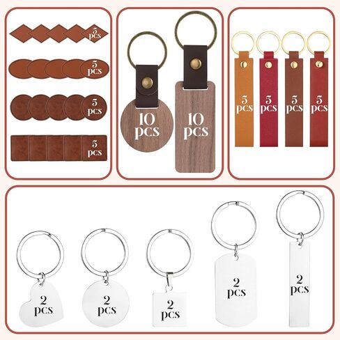 Landical 70 Pcs Laser Engraving Keychain Blanks PU Leather Keychain Kit PU Leather Hat Patches Wood Keyring Blanks Stainless Steel Keyring for DIY Presents Crafting Gifts Hat Backpack in Saudi Arabia