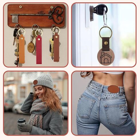 Landical 70 Pcs Laser Engraving Keychain Blanks PU Leather Keychain Kit PU Leather Hat Patches Wood Keyring Blanks Stainless Steel Keyring for DIY Presents Crafting Gifts Hat Backpack in Saudi Arabia