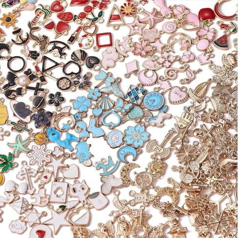 300pcs Assorted Jewelry Making Charms Kit Cute Bracelets Pendants Set Bulk Mixed Shapes Alloy Enamel Charms for DIY Jewelry Bangle Earring Necklace Making Crafting in Saudi Arabia