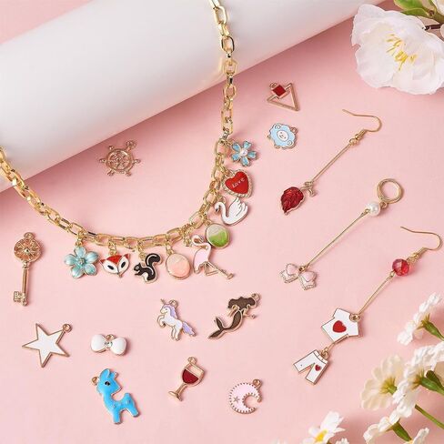 300pcs Assorted Jewelry Making Charms Kit Cute Bracelets Pendants Set Bulk Mixed Shapes Alloy Enamel Charms for DIY Jewelry Bangle Earring Necklace Making Crafting in Saudi Arabia