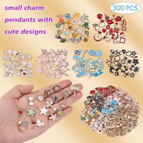 300pcs Assorted Jewelry Making Charms Kit Cute Bracelets Pendants Set Bulk Mixed Shapes Alloy Enamel Charms for DIY Jewelry Bangle Earring Necklace Making Crafting in Saudi Arabia
