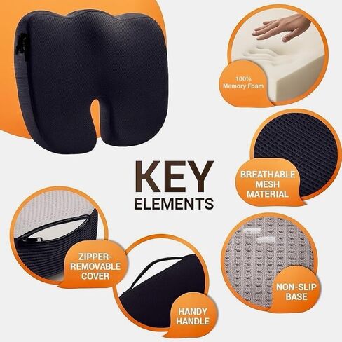 Premium Memory Foam Seat Cushion with Carrying Bag & Cooling Gel for Office Chair, Wheelchair, Travel, Car Seat, Gaming Chair for Coccyx & Tailbone Pain, Back Pain Relief, Sciatica Support in Saudi Arabia
