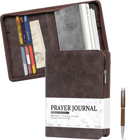 Ospelelf Daily Bible Prayer Journal for Men, Zippered Leather Scripture Study Notebook Religious Planner for Reflection & Gratitude, Ideal Gift for Jesus Faith Believers, Undated 3 Months, Brown in Saudi Arabia