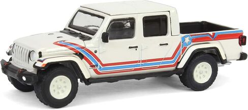 Greenlight 2021 Jeep Gladiator Pickup Truck Super Jeep Tribute White مع خطوط حمراء وزرقاء Hobby Exclusive Series 1/64 Diecast Model Car in Kuwait
