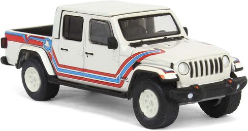 Greenlight 2021 Jeep Gladiator Pickup Truck Super Jeep Tribute White مع خطوط حمراء وزرقاء Hobby Exclusive Series 1/64 Diecast Model Car in Kuwait