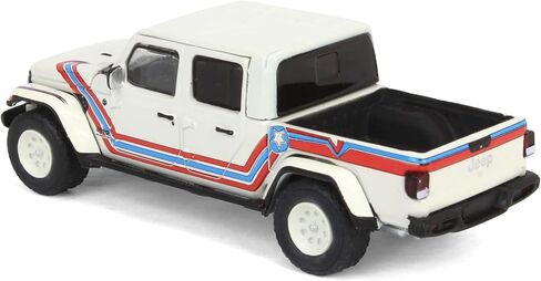 Greenlight 2021 Jeep Gladiator Pickup Truck Super Jeep Tribute White مع خطوط حمراء وزرقاء Hobby Exclusive Series 1/64 Diecast Model Car in Kuwait