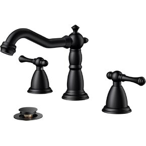 FORIOUS 3 Hole Bathroom Faucets, Matte Black Antique Brass Bathroom Sink Faucet Two Handle, 8 inch Widespread Bathroom Faucet with Metal Pop-up Drain & CUPC Hose, Vintage Bathroom Faucet for Farmhouse in Kuwait