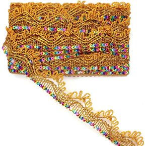 Gold Trim for Sewing, 9.8 Yard Shiny Beaded Gold Sequin Trim Vintage Decorative Lace Ribbon for DIY Crafts Sewing Clothes Wedding Home Decor in Saudi Arabia