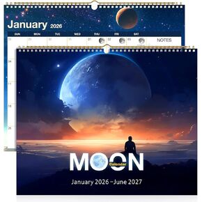 Moon Phase Wall Calendar, 18‑Month (Jan 2026–Jun 2027), Large 14"×11.5" (35.5×29.2 cm), Matte, Wire‑Bound, US Holidays, Lunar Phases at a Glance, Minimalist Monthly Planner for Home/Office in Saudi Arabia