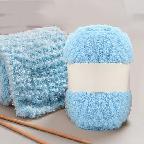 Vibrant Colors Skin Friendly Chenille Yarn - for Making Warm Scarves, Hats and Home Decor Items,Knitting and Crochet,Blue in Saudi Arabia