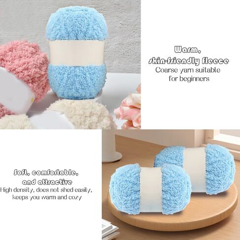 Vibrant Colors Skin Friendly Chenille Yarn - for Making Warm Scarves, Hats and Home Decor Items,Knitting and Crochet,Blue in Saudi Arabia