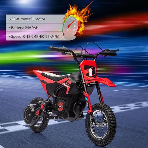 24V Electric Off-Road Motorcycle,250W Motor 13.6MPH Fast Speed Motocross,Leather Seat Dirt Bike,Twist Grip Throttle,Metal Suspension,Air-Filled Tires,for Kids Teens 8+ (Green) in Saudi Arabia
