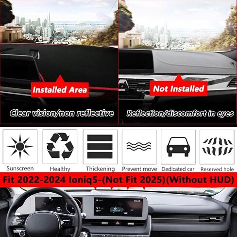 Dashboard Cover Custom Fit for 2022 2023 2024 (Not Fit 2025) Hyundai Ioniq5 Ioniq 5 Without HUD Suede Dash Cover Mat Pad Sunshade Glare UV Rays Protector Accessories in Saudi Arabia