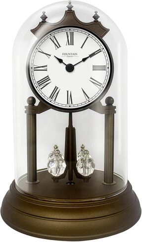 ساعة Genevieve I Mantel مقاس 9 بوصات مع بندول دوار، طراز عتيق حديث، ديكور سطح الطاولة، ساعة مكتب ورف، أرقام رومانية، لمسة نهائية فضية ميثريل، فضي، FD2402 in Saudi Arabia