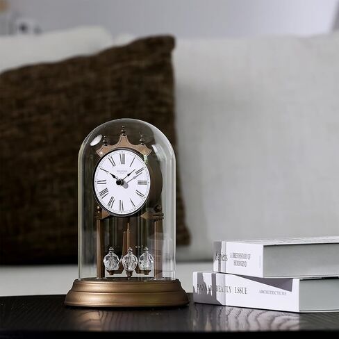 ساعة Genevieve I Mantel مقاس 9 بوصات مع بندول دوار، طراز عتيق حديث، ديكور سطح الطاولة، ساعة مكتب ورف، أرقام رومانية، لمسة نهائية فضية ميثريل، فضي، FD2402 in Saudi Arabia