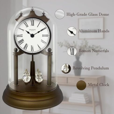 ساعة Genevieve I Mantel مقاس 9 بوصات مع بندول دوار، طراز عتيق حديث، ديكور سطح الطاولة، ساعة مكتب ورف، أرقام رومانية، لمسة نهائية فضية ميثريل، فضي، FD2402 in Saudi Arabia
