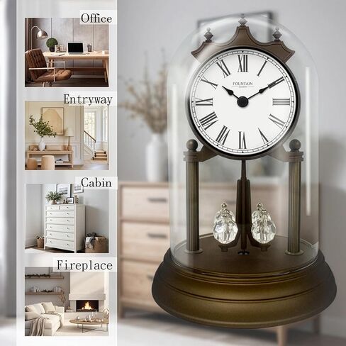 ساعة Genevieve I Mantel مقاس 9 بوصات مع بندول دوار، طراز عتيق حديث، ديكور سطح الطاولة، ساعة مكتب ورف، أرقام رومانية، لمسة نهائية فضية ميثريل، فضي، FD2402 in Saudi Arabia