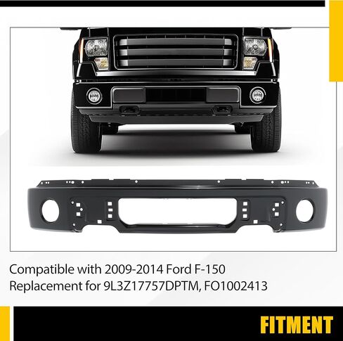 KUAFU 3Pcs Front Bumper Face Bar Compatible with 2009-2014 Ford F150 F-150 With Fog Light Holes 9L3Z17757DPTM FO1002413 Steel Electrophoresis Black Replacement Only Unassembled in Saudi Arabia