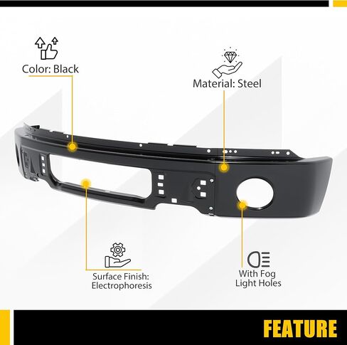 KUAFU 3Pcs Front Bumper Face Bar Compatible with 2009-2014 Ford F150 F-150 With Fog Light Holes 9L3Z17757DPTM FO1002413 Steel Electrophoresis Black Replacement Only Unassembled in Saudi Arabia