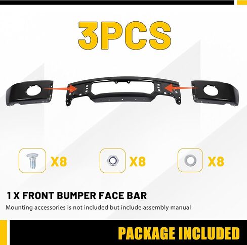 KUAFU 3Pcs Front Bumper Face Bar Compatible with 2009-2014 Ford F150 F-150 With Fog Light Holes 9L3Z17757DPTM FO1002413 Steel Electrophoresis Black Replacement Only Unassembled in Saudi Arabia