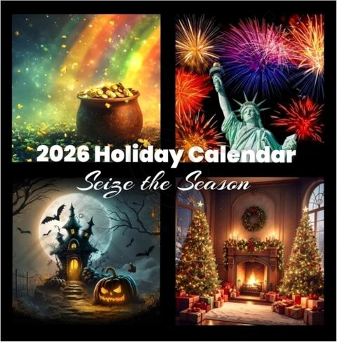 تقويم حائط العطلات لعام 2026 - مفتوح 12 × 24 - تقويم شهري - سمات موسمية وعطلات - تقويم حائط كبير - المنزل أو المكتب - صناعة أمريكية بنسبة 100% in Saudi Arabia
